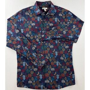 Bar III Men's Medium Navy Forest Print Slim Fit Organic Cotton Shirt